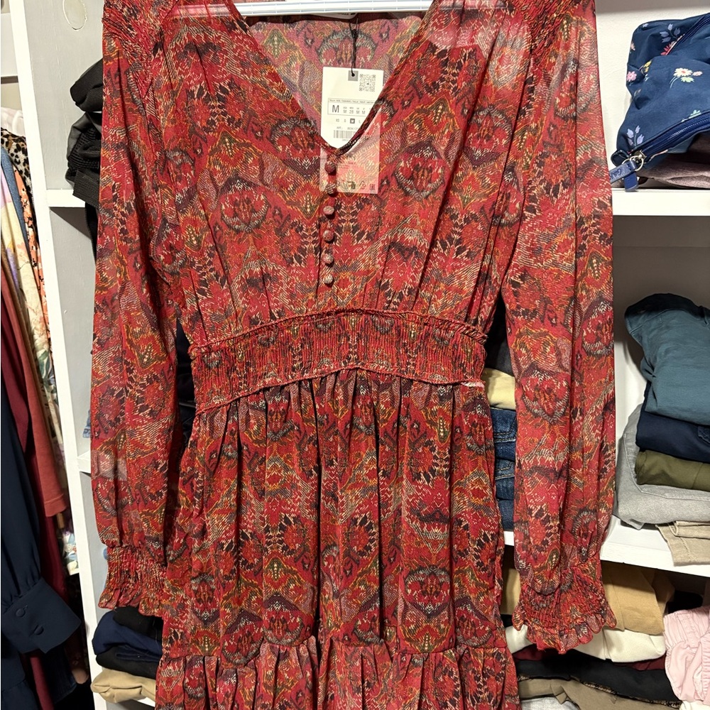 Zara Red Floral Long Sleeve Dress